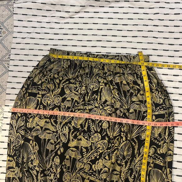 🔥SOLD🔥Thief and Bandit Gold Black Shroomed Maxi Skirt Women Pockets Mushrooms - Picture 5 of 8